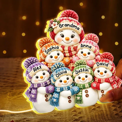 Personalized Acrylic Light Box, Grandma Snowman Hugging Grandkids, Unique Christmas Gift for Grandma