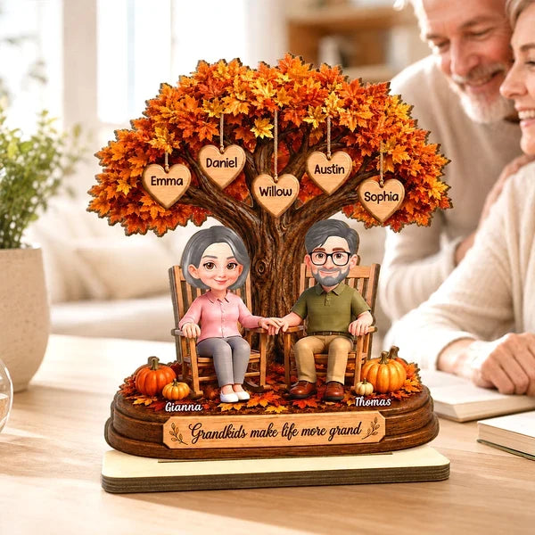 Personalized Grandparents Holding Hands 2-Layer Wooden Plaque, Grandkids Make Life More Grand, Creative Family Gift