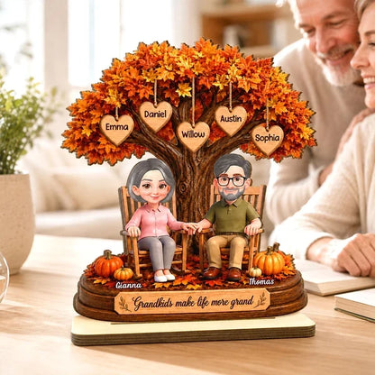Personalized Grandparents Holding Hands 2-Layer Wooden Plaque, Grandkids Make Life More Grand, Creative Family Gift