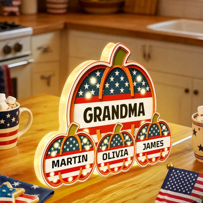 Patriotic Pumpkin Acrylic Light Box, Personalized Family Keepsake, Creative Fall Gift for Grandma