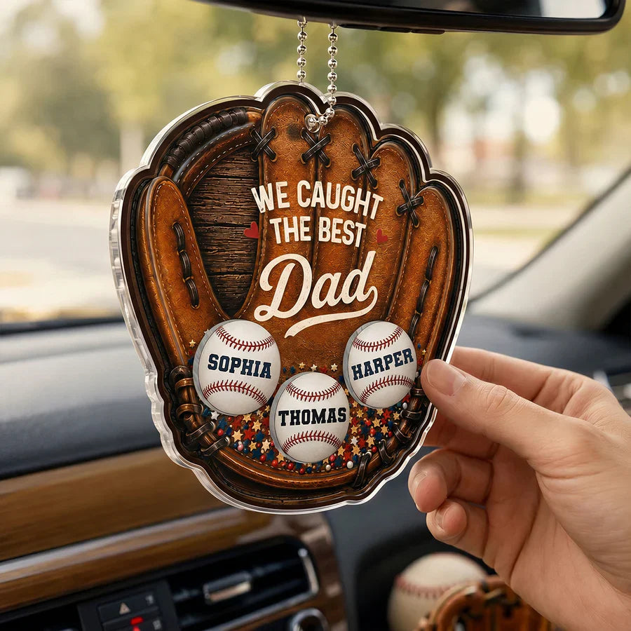 Personalized Acrylic Shaker Ornament With Baseball Glove For Car Mirror, Unique Gift For Baseball Dad