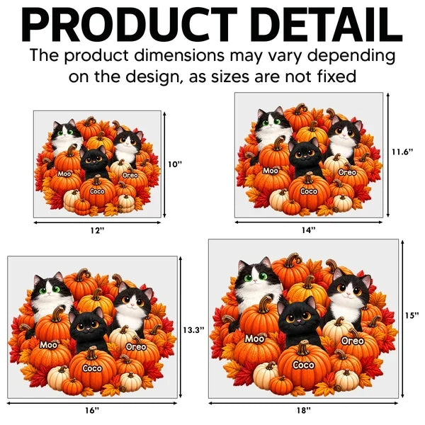 Personalized Shaped Yard Sign with Cartoon Cats and Orange Pumpkins, Unique Autumn Gift for Cat Lovers