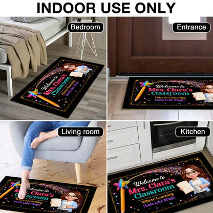 Personalized Teacher Doormat, Classroom Welcome With Pencil Wand, Unique Creative Gift for Back to School