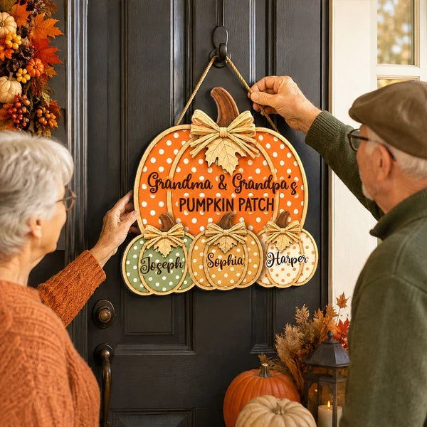 Grandma & Grandpa's Pumpkin Patch Wooden Sign, Personalized Family Door Decor, Creative Gift for Grandparents