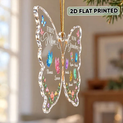 Personalized Acrylic Ornament, Colorful Butterfly Family Keepsake, Unique Christmas Gift for Grandma