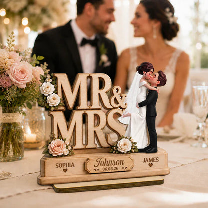 Personalized Wooden Plaque With Mr & Mrs Wedding Design, Kissing Couple, Unique Creative Gift