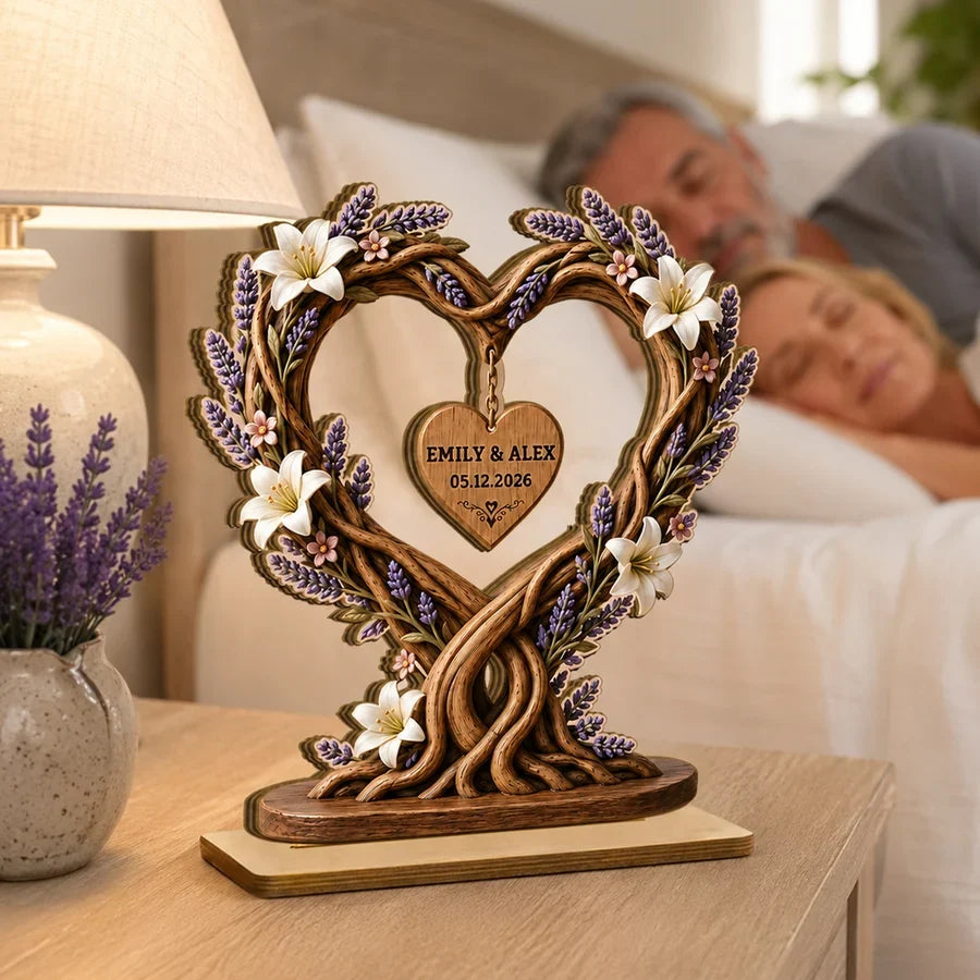 Personalized Wooden Plaque, Floral Heart Tree of Life, Unique Anniversary Gift for Couple