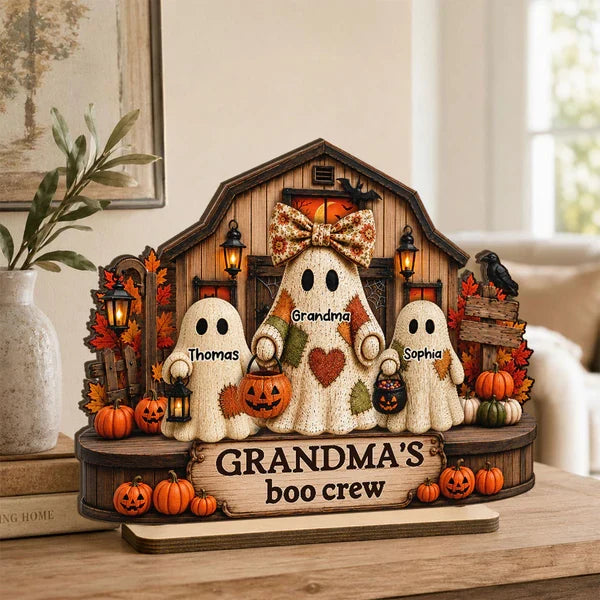 Personalized 2-Layer Wooden Plaque, Grandma's Boo Crew Halloween Decor, Unique Gift for Grandma