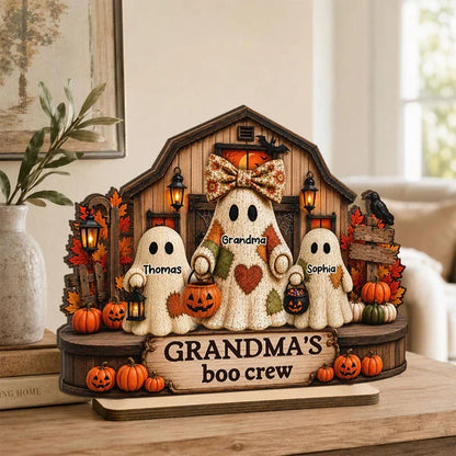 Personalized 2-Layer Wooden Plaque, Grandma's Boo Crew Halloween Decor, Unique Gift for Grandma