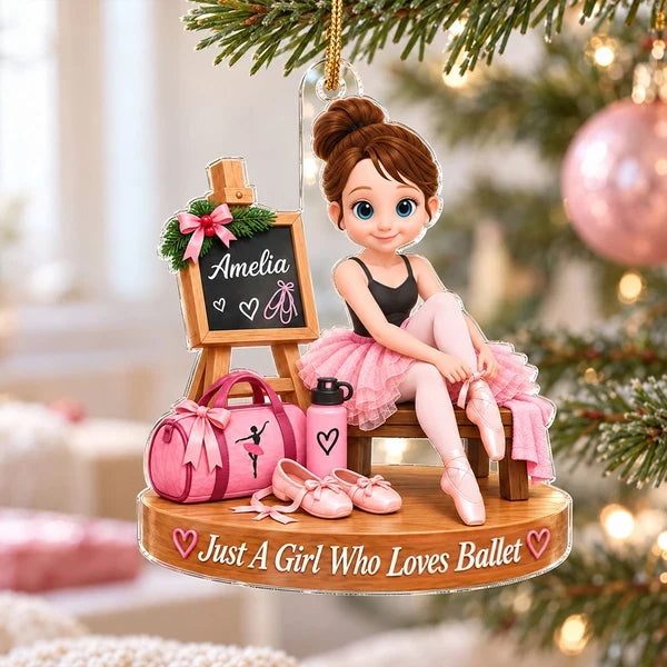 Personalized Acrylic Ornament, Seated Pink Ballerina Christmas Decor, Unique Gift for Daughter or Granddaughter