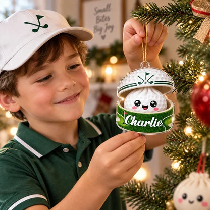 Personalized Acrylic Ornament, Cheerful Golf Ball on a Snowy Tree, Creative Keepsake Gift for Son or Daughter