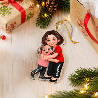 Personalized Acrylic Ornament For Grandma, Hugging Grandchild Cartoon, Creative Gift For Family Memories