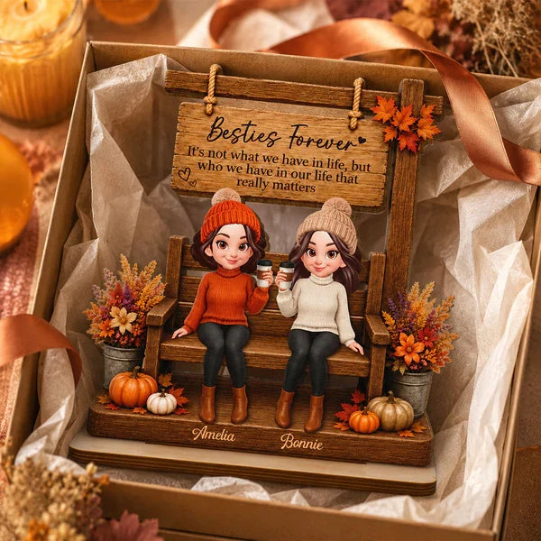 Personalized Wooden Plaque, Besties Forever Friendship Keepsake, Creative Gift for a Close Friend with Warm Fall Decor