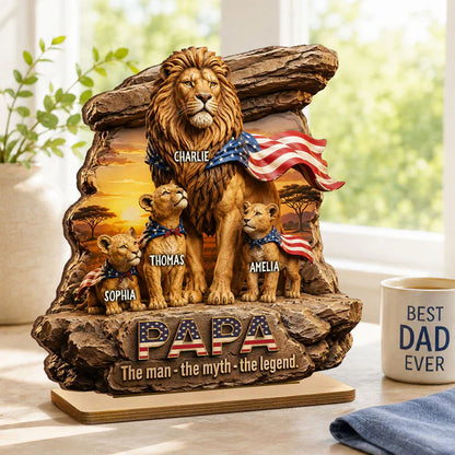 Custom Lion Dad 2-Layer Wooden Plaque, Papa Legend Message, Creative Gift for Dad or Husband