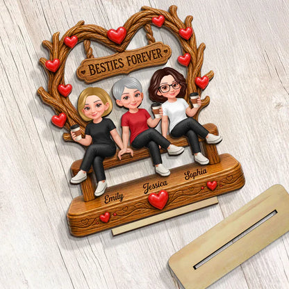 Personalized 2-Layer Wooden Plaque, Friends Sitting Under Heart Canopy, Unique Gift for Close Friend