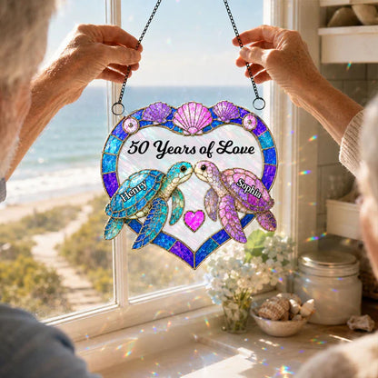 Personalized Acrylic Suncatcher Ornament, Couple Sea Turtles, Unique Gift for Anniversary Window Decor