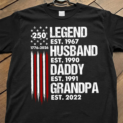 Personalized 250 Legend Classic Tee, Front Porch American Flag Unique Gift for Dad & Grandpa