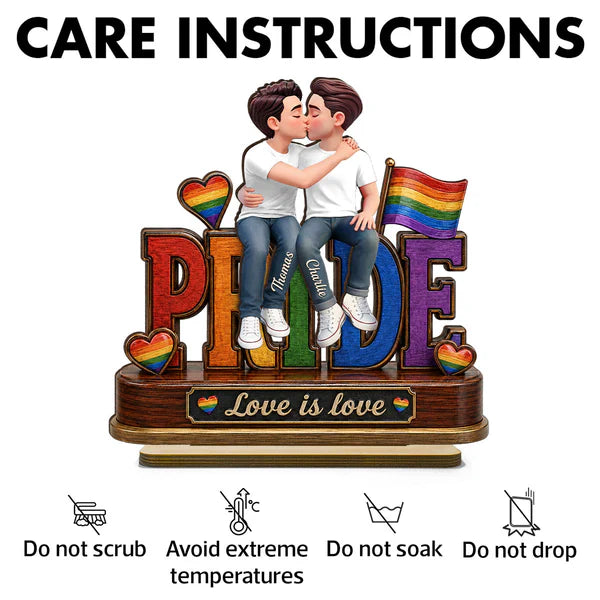 Personalized 2-Layer Wooden Plaque, Same-Sex Couple Kissing, Love Is Love, Unique Gift for Her