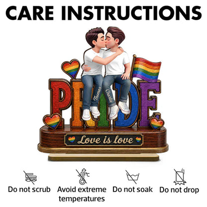 Personalized 2-Layer Wooden Plaque, Same-Sex Couple Kissing, Love Is Love, Unique Gift for Her