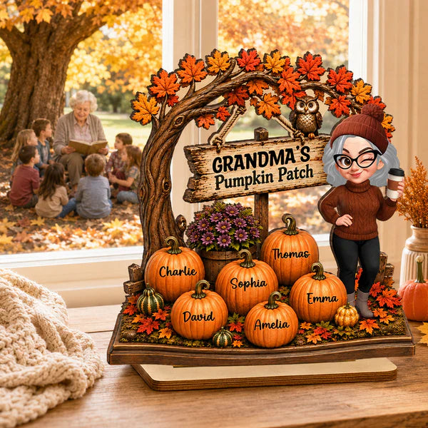 Personalized 2-Layer Wooden Plaque, Grandma's Pumpkin Patch Autumn Decor, Unique Gift For Grandma