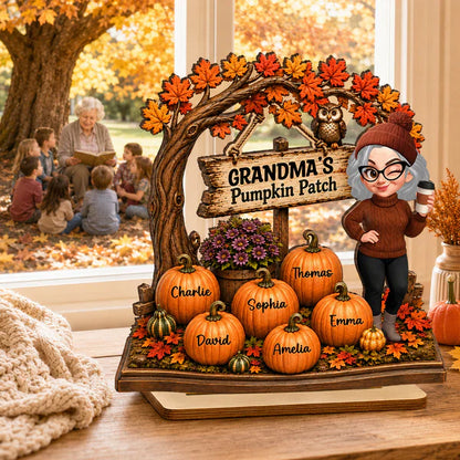 Personalized 2-Layer Wooden Plaque, Grandma's Pumpkin Patch Autumn Decor, Unique Gift For Grandma