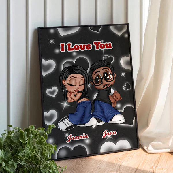Personalized Y2K Couple Canvas, Be Mine Back-to-Back Cartoon, Unique Creative Gift for Boyfriend & Girlfriend