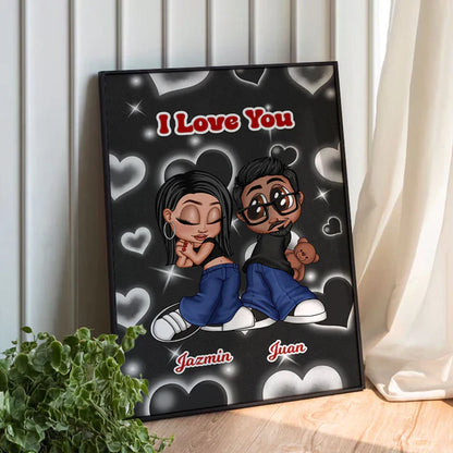 Personalized Y2K Couple Canvas, Be Mine Back-to-Back Cartoon, Unique Creative Gift for Boyfriend & Girlfriend