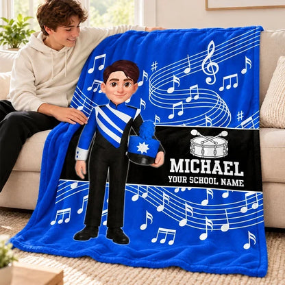 Personalized Fleece Blanket with Standing Marching Band Girl and Trumpet, Unique Gift for Music Students