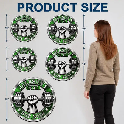 Personalized Shaped Metal Sign with Gripping Fist and Barbell, Unique Gift for Gym Lovers