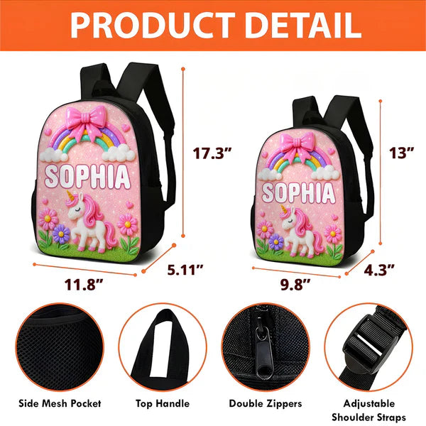 Personalized Kids School Backpack with Space or Unicorn Art, Unique Creative Gift for Back to School
