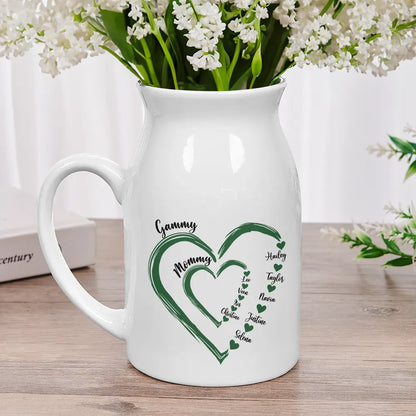 Gift For Grandma, Gift For Mother - Mom Grandma Sweethearts - Personalized Ceramic Flower Vase
