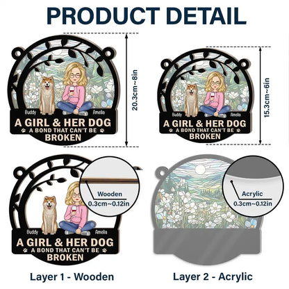 Dog Lovers, Dog Mom - Night Sky A Girl And Her Dog Cartoon Woman With Pet - Personalized Window Hanging Suncatcher Ornament