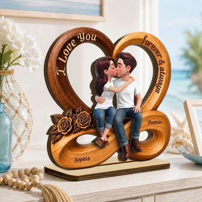 Personalized 2-Layer Wooden Plaque with Kissing Couple, Unique Creative Gift for Couple, Forever & Always