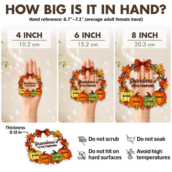 Personalized Acrylic Suncatcher Ornament with Fall Pumpkins, Unique Gift for Grandma's Sunlit Window