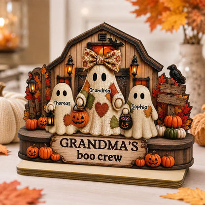 Personalized 2-Layer Wooden Plaque, Grandma's Boo Crew Halloween Decor, Unique Gift for Grandma