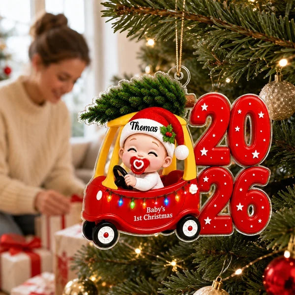 Personalized Baby's First Christmas Acrylic Ornament, Cute Cozy Car Keepsake, Creative Gift for Family