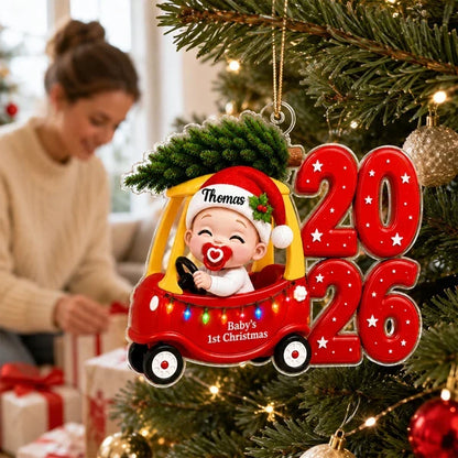 Personalized Baby's First Christmas Acrylic Ornament, Cute Cozy Car Keepsake, Creative Gift for Family