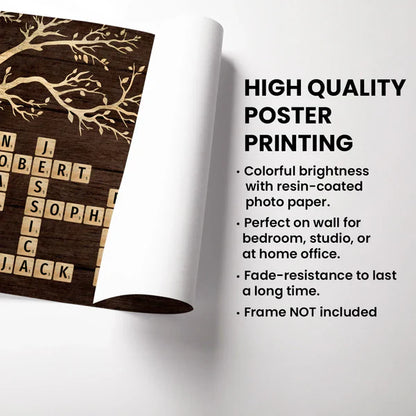 Personalized Dad Poster, Rustic Tree of Life Crossword Art, Unique Father's Day Gift for Dad