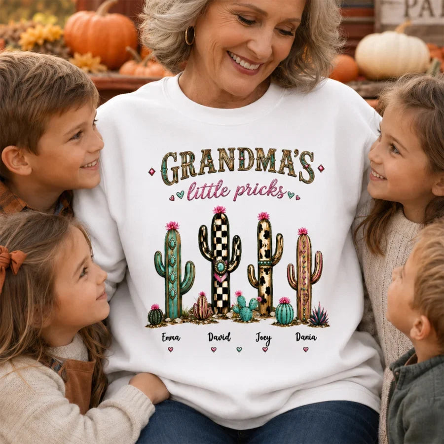 Personalized Grandma Sweatshirt, Cactus Little Pricks Design, Unique Gift With Fall Desert Style