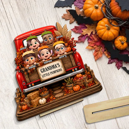 Personalized 2-Layer Wooden Plaque For Grandma, Grandkids Peeking In Fall Truck, Unique Creative Gift