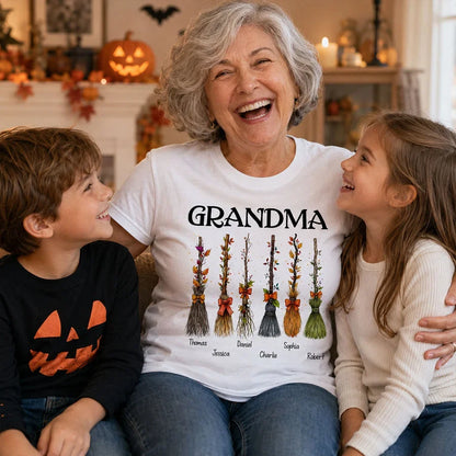 Grandma Broomsticks Sweatshirt, Creative Gift for Fall Family Pride With Cozy Witch Style