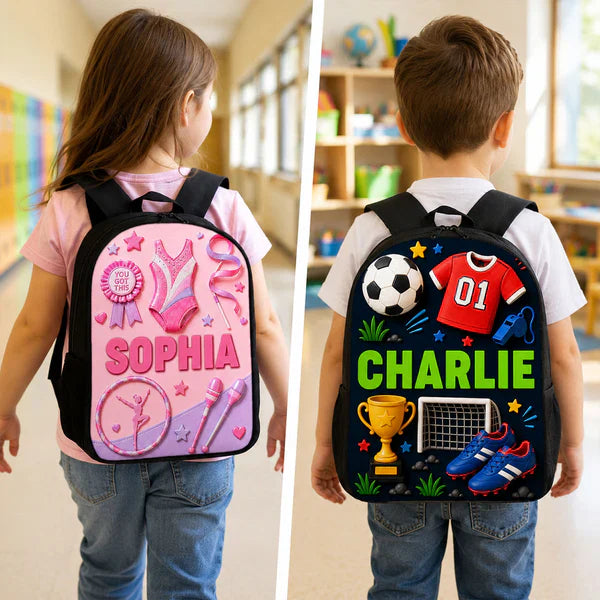 Kids School Backpack, Personalized Sports Design for Classroom Days, Unique Gift for Son or Daughter