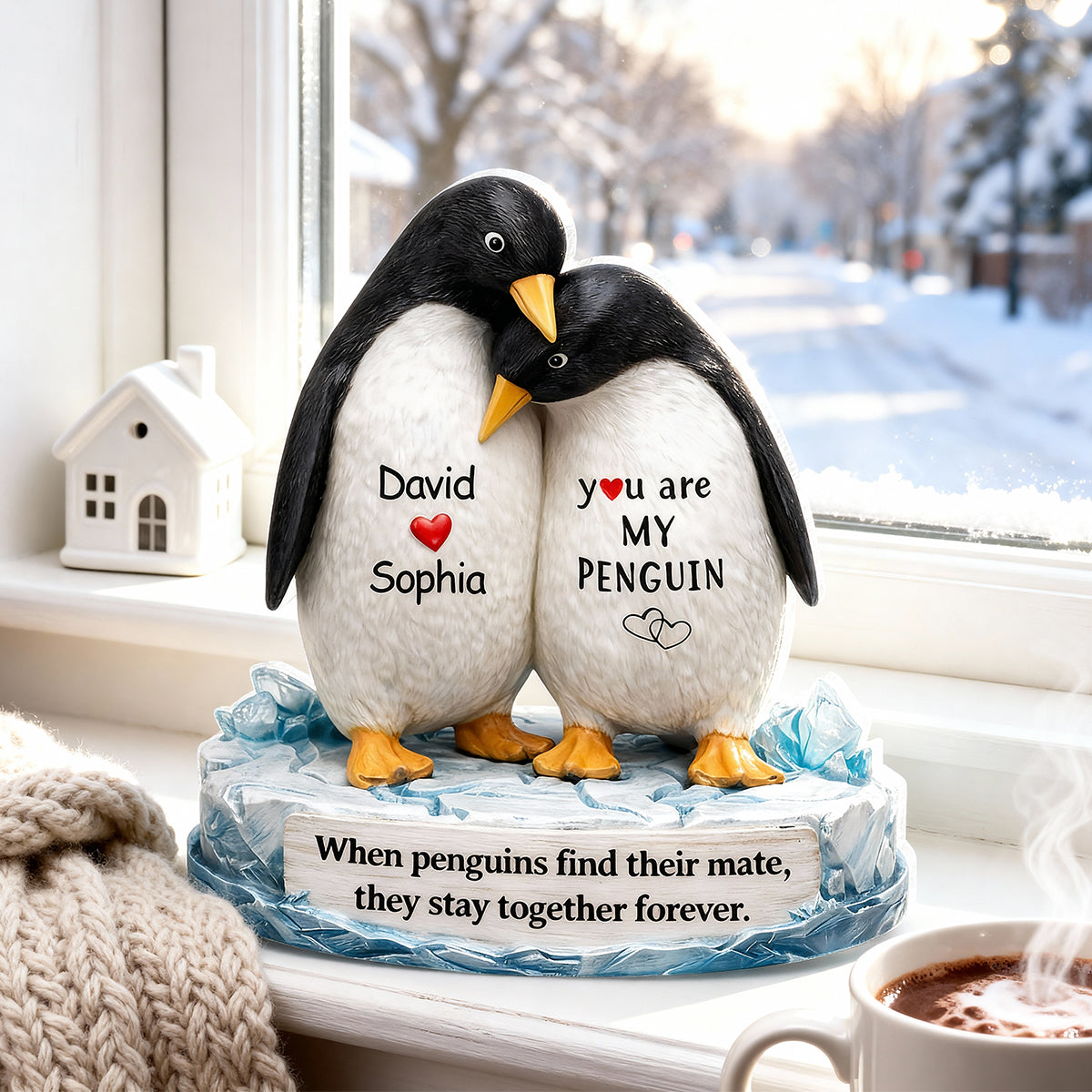 You Are My Penguin 2-Layer Wooden Plaque, Custom Names Couple Keepsake for Bedroom or Living Room, Sweet Gift for Couples