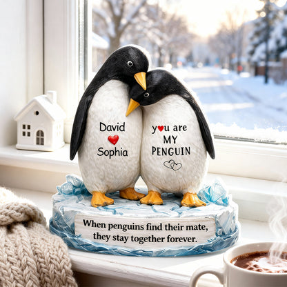 You Are My Penguin 2-Layer Wooden Plaque, Custom Names Couple Keepsake for Bedroom or Living Room, Sweet Gift for Couples