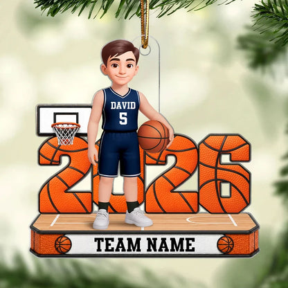 Personalized Acrylic Ornament, Proud Basketball Player on Court, Creative Gift Celebrating a Son's Love of the Game
