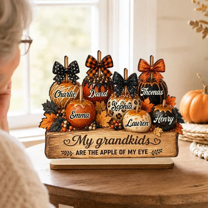 Personalized 2-Layer Wooden Plaque with Fall Grandkids Pumpkins, Unique Gift for Grandma
