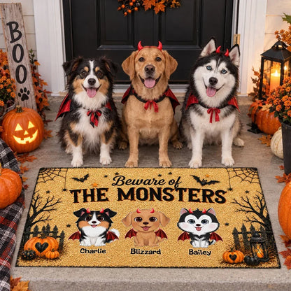Personalized Standard Doormat, Playful Halloween Dogs and Pumpkins, Creative Gift for Pet Owners