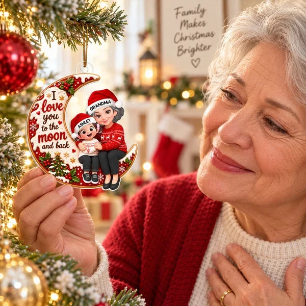 Acrylic Ornament, Hugging Grandma and Grandchild, I Love You to the Moon and Back, Personalized Creative Gift for Grandma