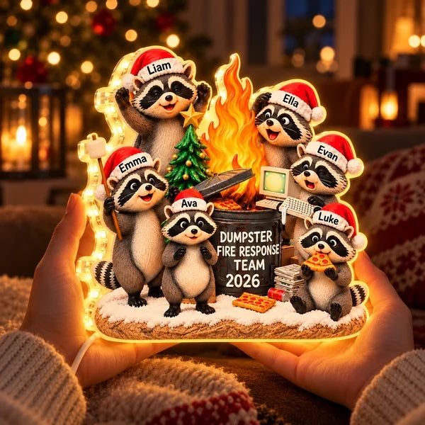 Personalized Acrylic Light Box, Funny Raccoons Around a Flaming Dumpster, Unique Christmas Gift for Coworkers