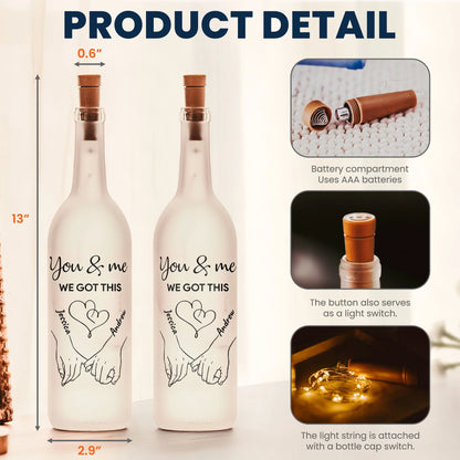 Personalized You & Me Bottle Lamp with Hand-Holding Line Art for Bedroom Decor Warm Glow Unique Gift for Couples